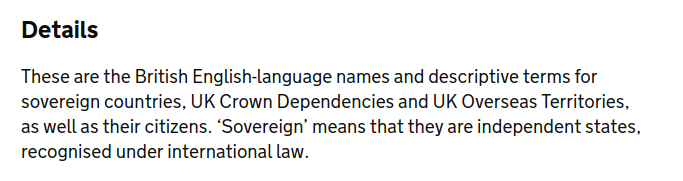 Captured FCDO explanation of sovereign as independent states recognised under international law